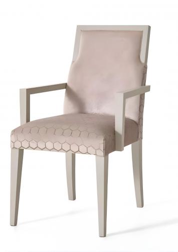 Luxury Framed Upholstered Dining Armchair in Blush Pink with Geometric Seat and Ivory Wooden Frame by Luxury Group International