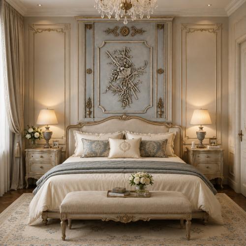 Luxuriöses französisches Boiserie-Relief-Wandpaneel mit antiken grauen und goldenen Akzenten von Luxury Group International