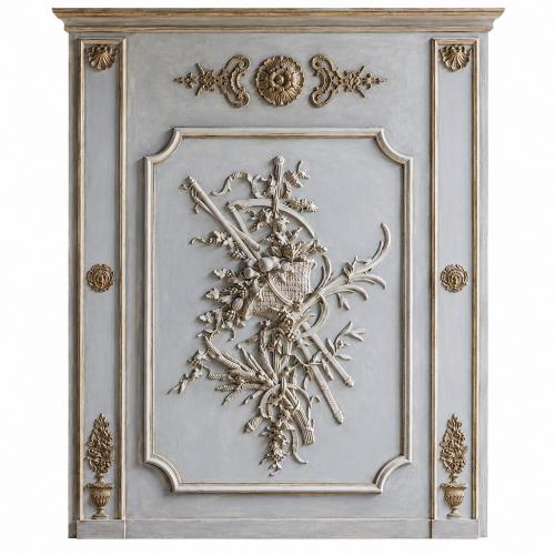 Luxury French Boiserie Relief Wall Art Panel with Antique Grey and Gold Accents by Luxury Group International