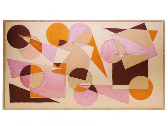 Luxury Geometric Abstract Wall Art in Beige Wood with Circles and Angles by Luxury Group International