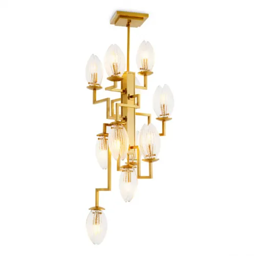 Luxury Geometric Gold Ceiling Light with Sculptural Multi-Arm Glass Light Design by Luxury Group International