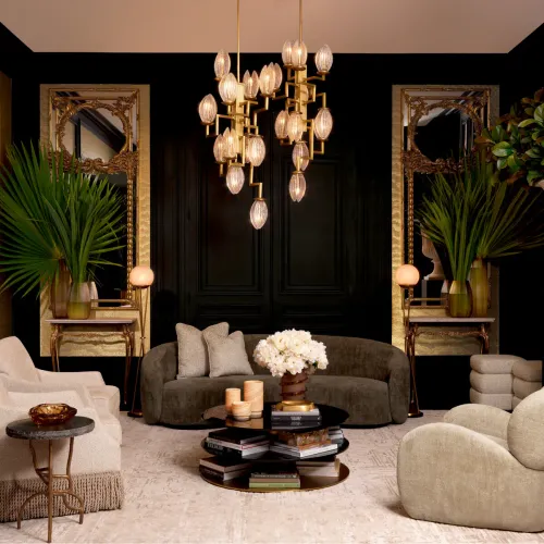 Luxury Geometric Gold Ceiling Light with Sculptural Multi-Arm Glass Light Design by Luxury Group International