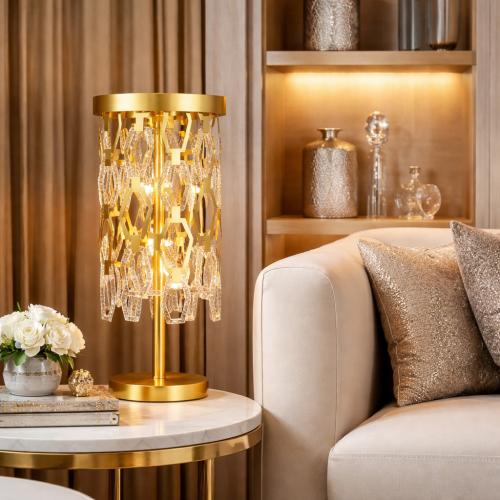 Luxury Glamorous Table Lamp in Gold Polished Metal with Crystal Prism Cage by Luxury Group International