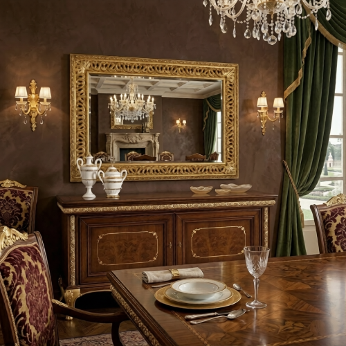 Luxury Gold Baroque Mirror with Pierced Leaf Relief Border in Sculpted Frame – 188 CM by Luxury Group International
