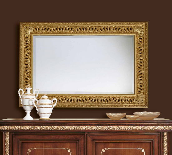 Luxury Gold Baroque Mirror with Pierced Leaf Relief Border in Sculpted Frame – 188 CM by Luxury Group International