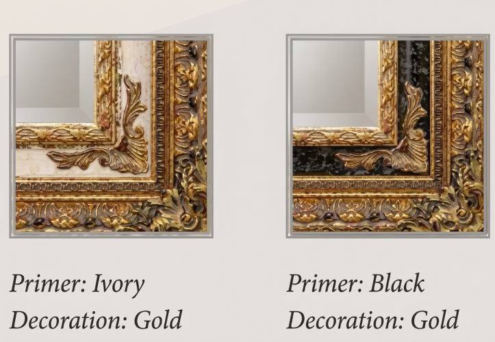 Luxury Gold Baroque Wall Mirror with Black Middle Layer and Leaf Scrolls in Triple Frame Design - 192 CM by Luxury Group International