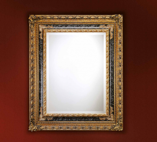 Luxury Gold Baroque Wall Mirror with Black Middle Layer and Leaf Scrolls in Triple Frame Design - 192 CM by Luxury Group International