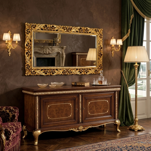 Luxury Gold Baroque Wall Mirror with Double-Layer Scroll Frame and Botanical Relief – 200 CM by Luxury Group International