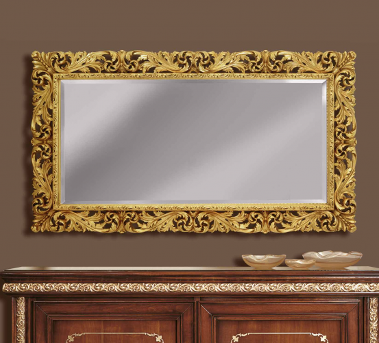 Luxury Gold Baroque Wall Mirror with Double-Layer Scroll Frame and Botanical Relief – 200 CM by Luxury Group International