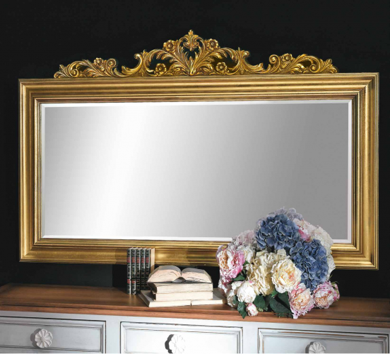 Luxury Gold Baroque Wall Mirror with Handcrafted Floral Crown and Layered Frame - 184 CM by Luxury Group International