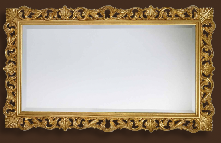 Luxury Gold Baroque Wall Mirror with Open Scroll Crest and Ornamental Pierced Frame – 145 CM by Luxury Group International