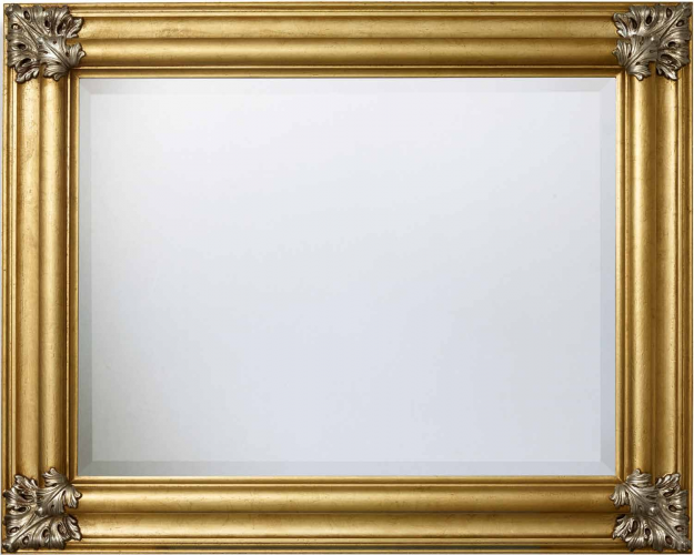 Luxury Gold Baroque Wall Mirror with Ornate Acanthus Leaf Corners in Deep Cove Molding Frame Front View by Luxury Group International