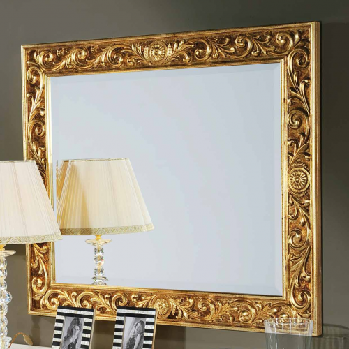 Luxury Gold Baroque Wall Mirror with Ornate Carved Leaf Scrolls and Shell Details Front View by Luxury Group International