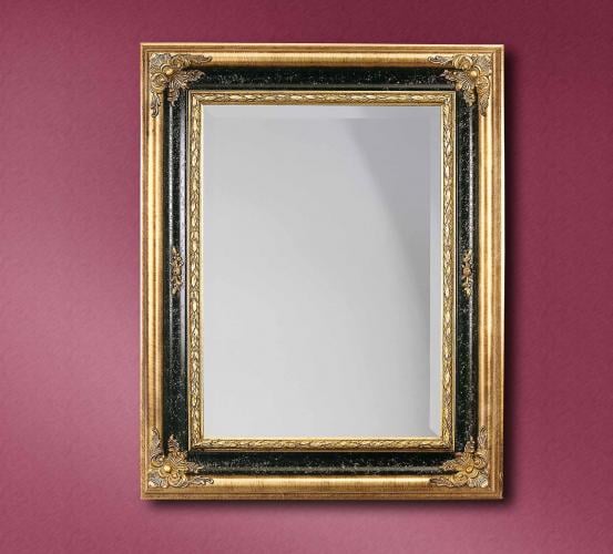 Luxury Gold Baroque Wall Mirror with Ornate Corner Flower Carvings and Glossy Black Middle Layer by Luxury Group International