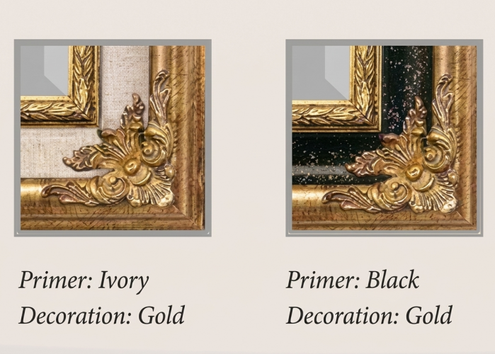 Luxury Gold Baroque Wall Mirror with Ornate Corner Flower Carvings and Glossy Black Middle Layer by Luxury Group International