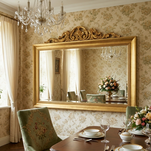 Luxury Gold Baroque Wall Mirror with Ornate Royal Scroll Crest and Beveled Frame – 183 CM by Luxury Group International