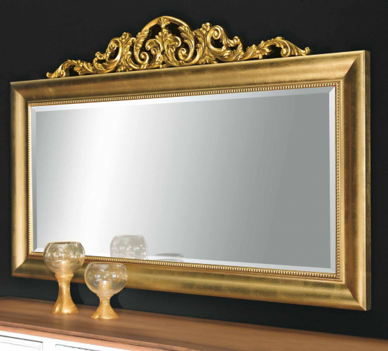 Luxury Gold Baroque Wall Mirror with Ornate Royal Scroll Crest and Beveled Frame – 183 CM by Luxury Group International