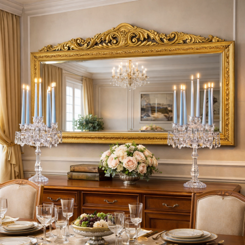 Luxus Goldener Barocker Wandspiegel mit Königlichem Kronenwappen und Verziertem Geprägtem Rahmen – 186 CM von Luxury Group International