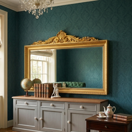 Luxury Gold Baroque Wall Mirror with Sculpted Imperial Crest and Beaded Inner Frame – 179 CM by Luxury Group International