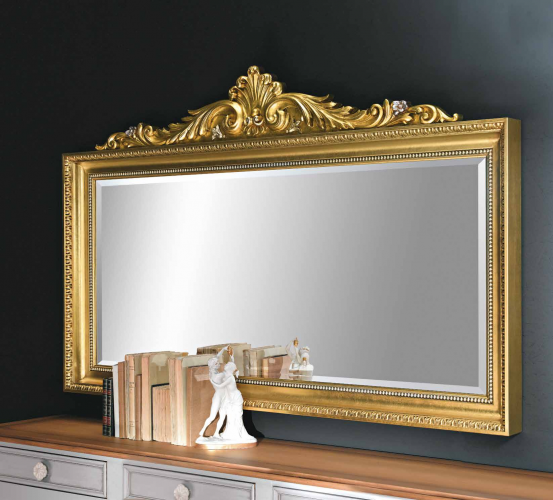 Luxury Gold Baroque Wall Mirror with Sculpted Imperial Crest and Beaded Inner Frame – 179 CM by Luxury Group International