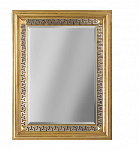 Luxury Gold Baroque Wall Mirror with Silver Greek Key Decorative Border and Corner Ornaments Front View by Luxury Group International