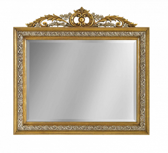 Luxury Gold Baroque Wall Mirror with Silver Ornate Sculptured Crown and Leaf Relief border by Luxury Group International