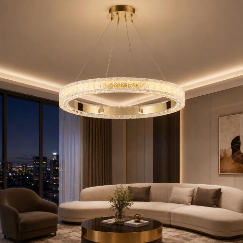 Luxus Gold Kristall Halo Ring Kronleuchter mit integriertem LED-Runddesign - Ø 80 CM von Luxury Group International