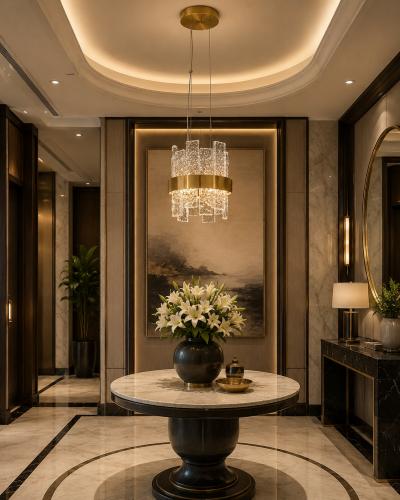 Suspension Plafonnier en Cristal Doré de Luxe avec Panneaux en Verre Texturé et Canopée Dorée par Luxury Group International