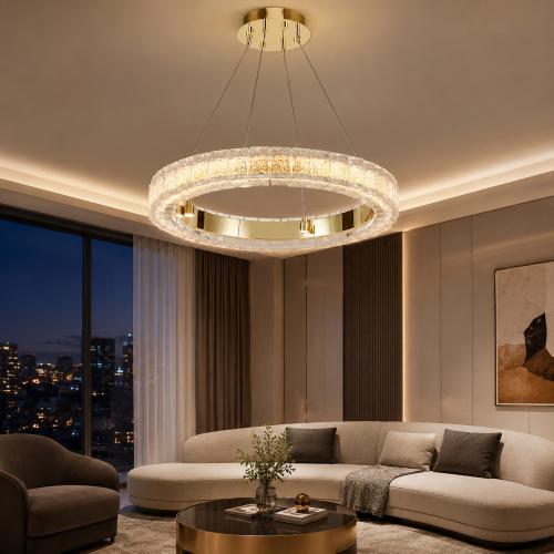 Luxus Gold Kristall Ring Kronleuchter Pendelleuchte mit Rundem LED-Rahmen von Luxury Group International