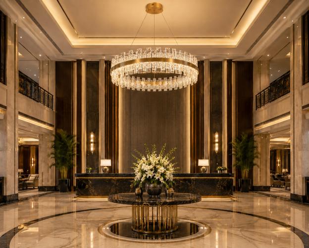 Luxus Gold Kristallring Kronleuchter mit Dual Halo LED Beleuchtungsdesign von Luxury Group International