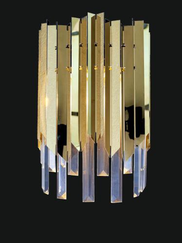 Lampada da Parete a Strati in Asta di Vetro Cristallo con Finitura Oro di Lusso – Illuminazione Scultorea Moderna Vista frontale di Luxury Group International