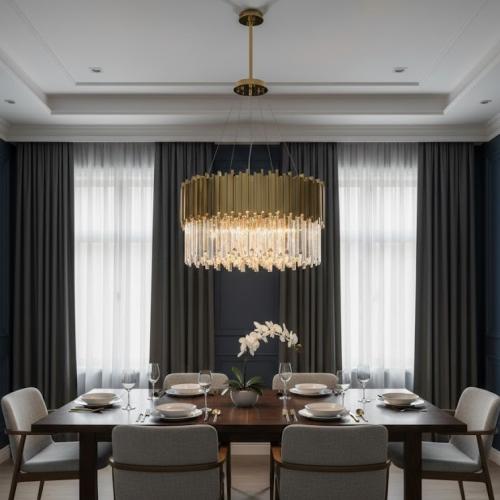 Luxus Goldfransen-Kristall-Trommel-Kronleuchter von Luxury Group International
