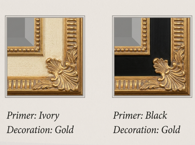 Luxury Gold & Ivory Baroque Wall Mirror with Ornate Leaf Carvings and Corner Shell Design - 184 CM by Luxury Group International