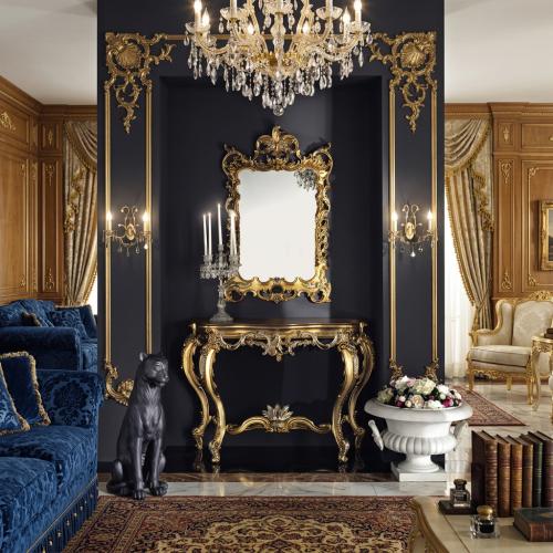 Ensemble Miroir Baroque Feuille d'Or de Luxe & Console avec Ornements en Feuillage d'Acanthus - Mobilier Baroque Vue lifestyle par Luxury Group International