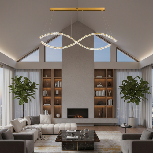 Luxury Gold Linear Crystal Wave LED Chandelier by Luxury Group International