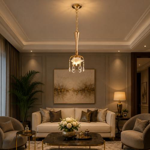 Luxury Gold Pendant Light with Crystal Drops & Floral Accent Detailing by Luxury Group International