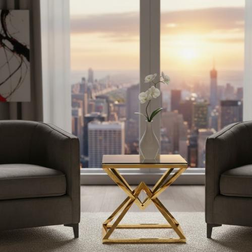 Luxus Goldpyramiden-Quadratischer Designer-Beistelltisch mit Glasplatte von Luxury Group International