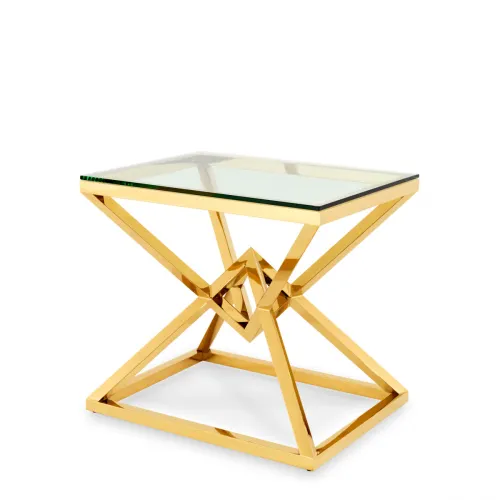 Luxury Gold Pyramid square Glass Top Designer Side Table by Luxury Group International