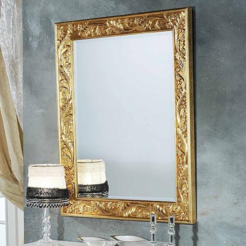 Luxury Gold Rectangular Wall Mirror with Hand-Carved Floral Ornate Border - 183 CM Front View by Luxury Group International