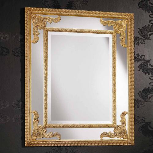 Luxury Gold & Silver Baroque Wall Mirror with Ornate Carved Scrolls and Decorative Corner Details Front View by Luxury Group International
