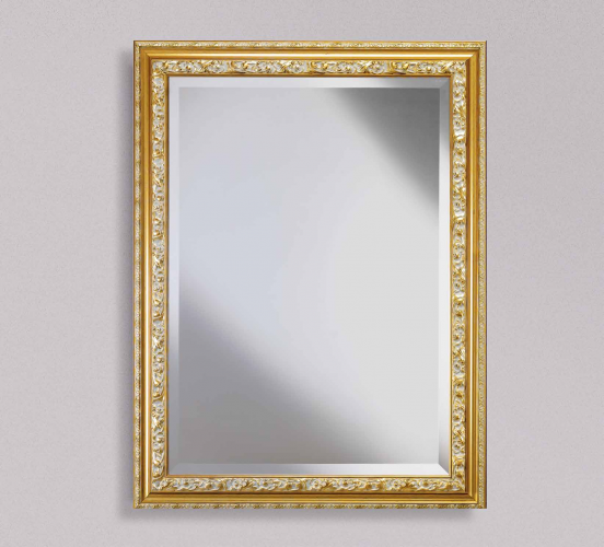 Luxury Gold & Silver Floral Scroll Baroque Wall Mirror with Hand-Carved Relief Frame & Bevelled Glass Front View by Luxury Group International