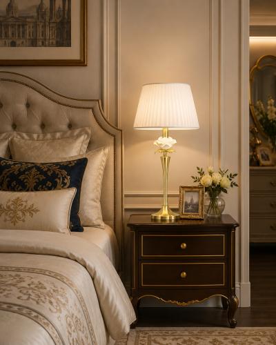 Luxury Gold Table Lamp with Floral Detailing & Ivory Pleated Shade by Luxury Group International