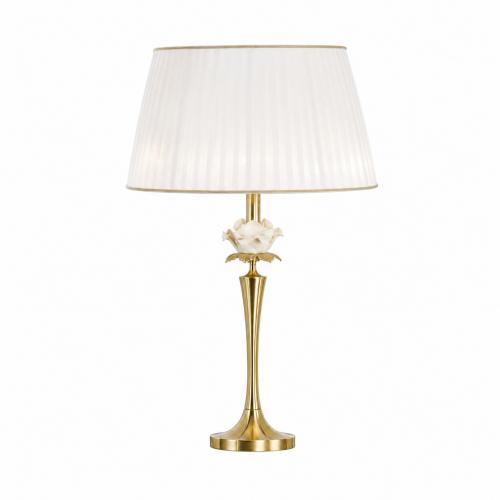 Luxury Gold Table Lamp with Floral Detailing & Ivory Pleated Shade by Luxury Group International
