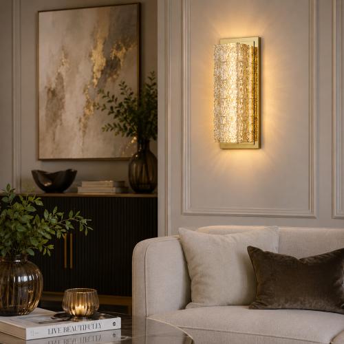Applique Murale de Luxe en Cristal Texturé Doré avec Éclairage LED Rectangulaire par Luxury Group International