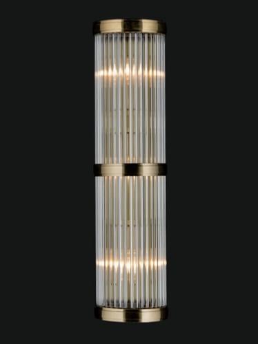 Luxuriöse goldene Art-Deco-Wandlampe aus zylindrischem geriffeltem Glas von Luxury Group International