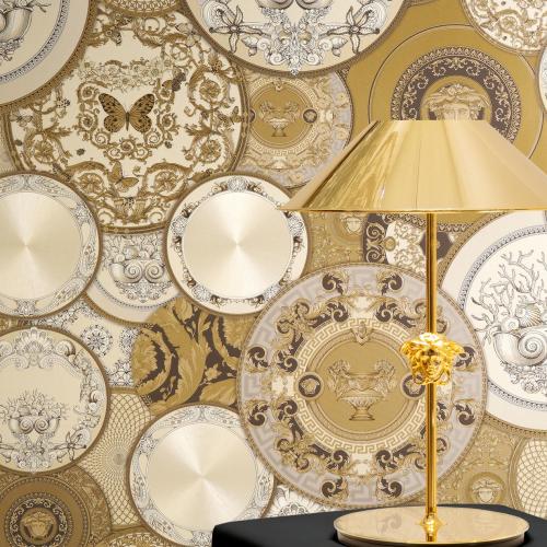 Papel Pintado Artístico Redondo Ornamentado Versace Golden Baroque No Tejido por Luxury Group International
