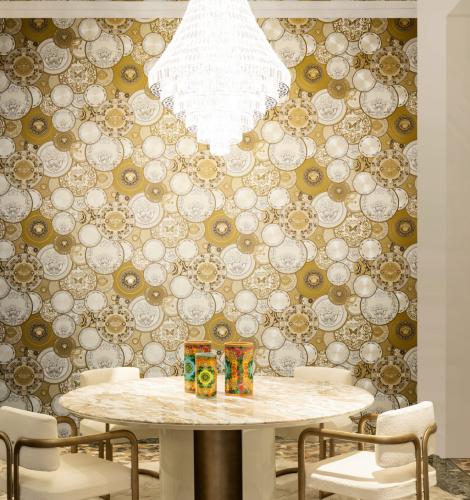 Papel Pintado Artístico Redondo Ornamentado Versace Golden Baroque No Tejido por Luxury Group International