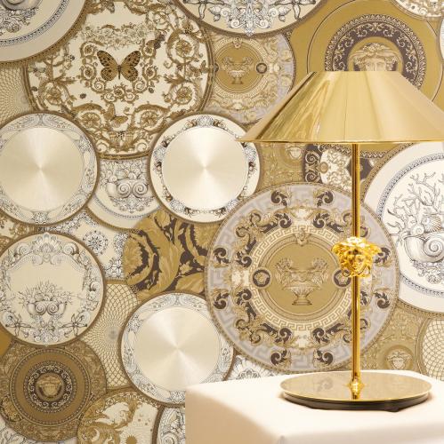 Papel Pintado Artístico Redondo Ornamentado Versace Golden Baroque No Tejido por Luxury Group International