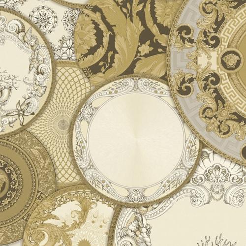 Luxury Golden Baroque Non-Woven Designer versace Wallpaper with Artistic Round Ornaments by Luxury Group International