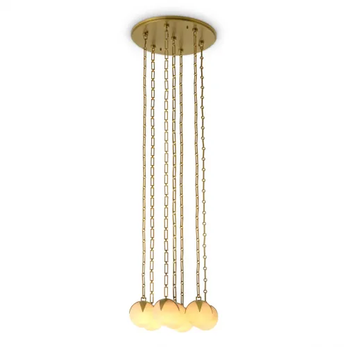 Luxus Moderner Art Deco Kronleuchter mit Goldkette und 7 Mattierten Kugelleuchten von Luxury Group International